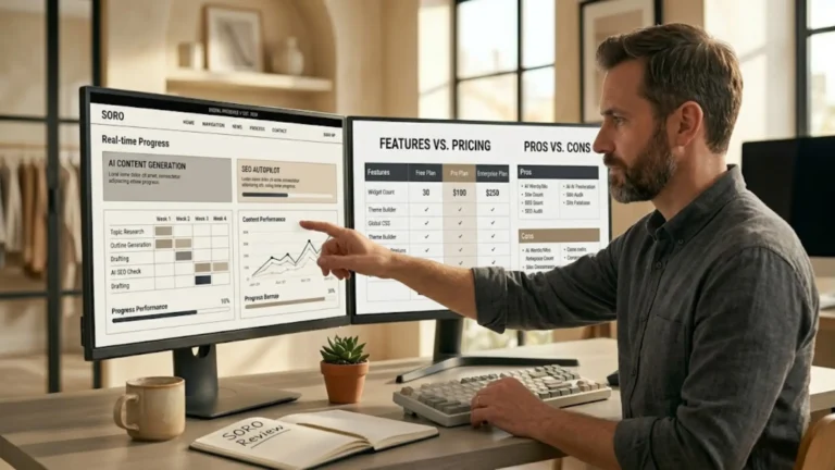 honest SORO review after using it on real client sites. AI content generation, SEO autopilot, pricing, pros and cons — for non-technical professionals.